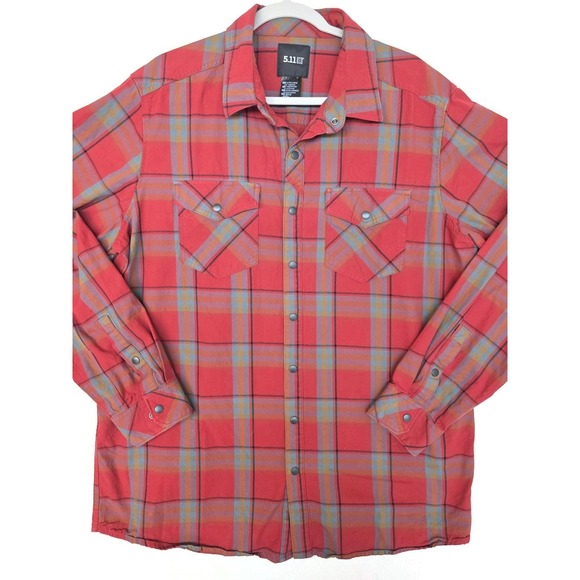 5.11 Tactical Other - 5.11 Shirt Mens XL Red Plaid Long Sleeve Snap Front Cotton Tactical Outdoor